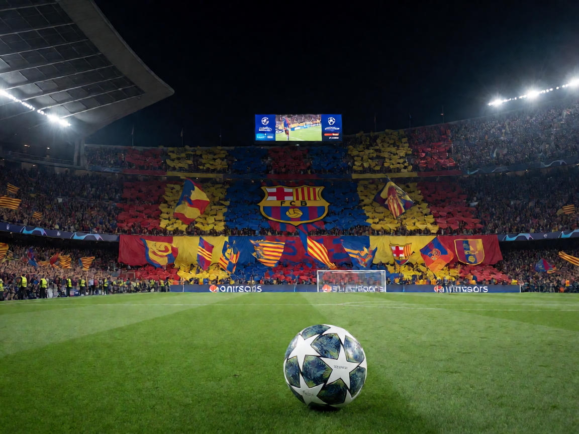 欧洲冠军联赛比赛现场，球迷热情助威的壮观场面